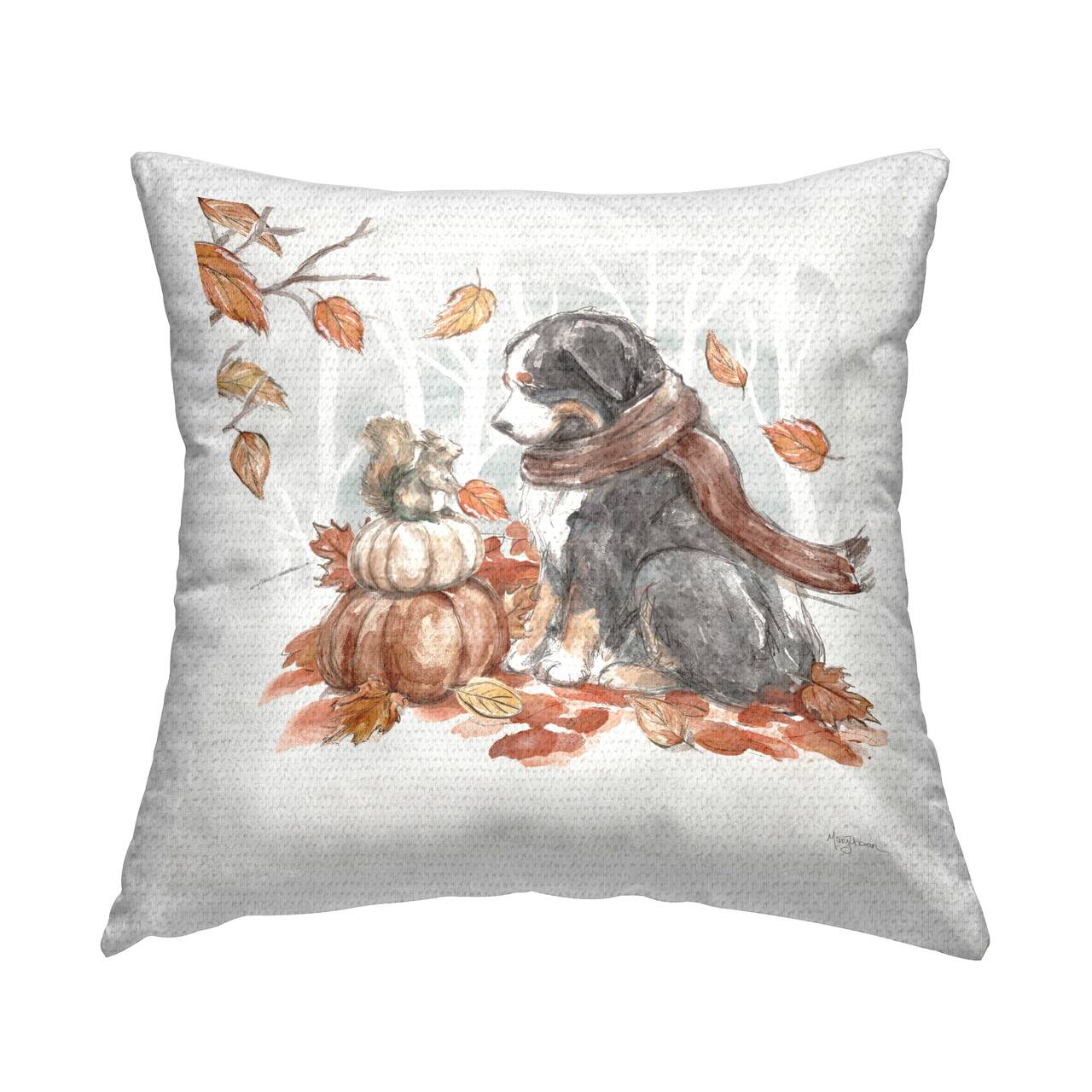Stupell Industries Dog & Fall Pumpkins Outdoor Printed Pillow